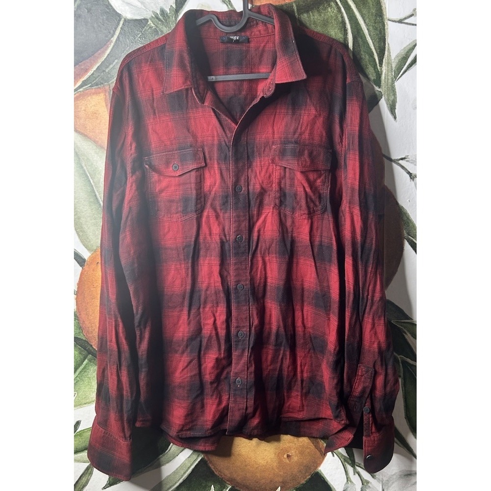 Paige Mens Large Plaid Red Button Down Long Sleeve Shirt Cotton Blend Casual